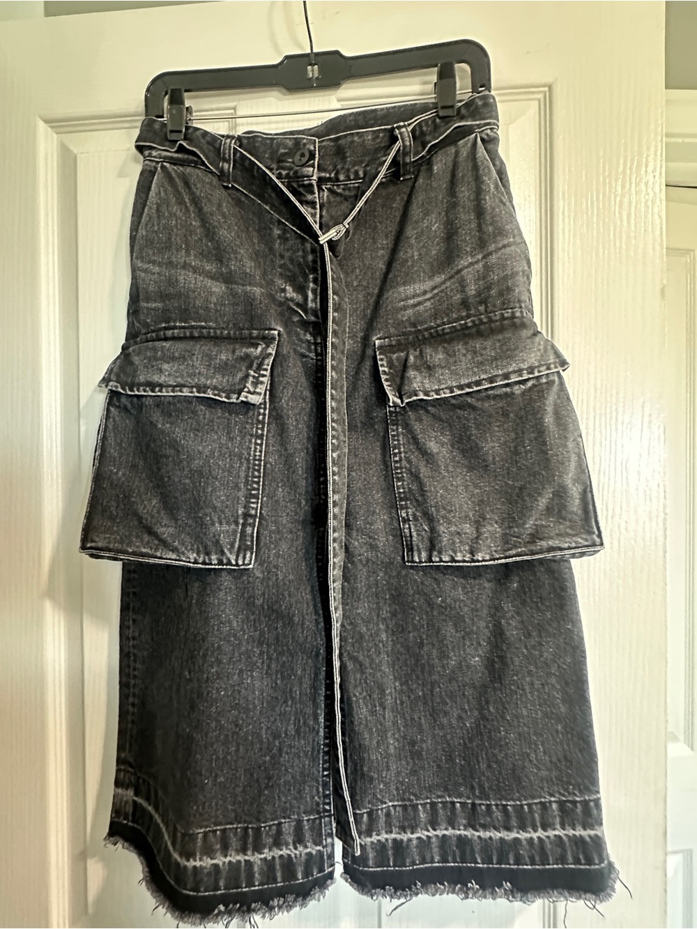 Sacai Washed Black Denim Cargo Midi Skirt